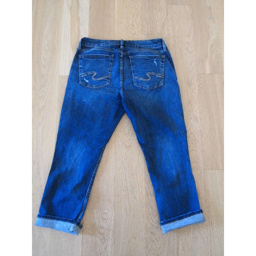 Silver Jeans Co Womens Cropped Jeans Distressed Blue Denim Selvedge Sz 31 - Picture 4 of 9